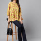 Janasya Women's Yellow Cotton Floral Printed Casual A-Line Top | Swadesiicart