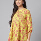 Janasya Women's Yellow Cotton Floral Printed Casual A-Line Top | Swadesiicart