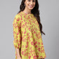 Janasya Women's Yellow Cotton Floral Printed Casual A-Line Top | Swadesiicart