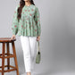 Indian Clothing Janasya Women's Green Cotton Floral Printed Casual Peplum Top | Swadesiicart
