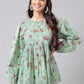 Indian Clothing Janasya Women's Green Cotton Floral Printed Casual Peplum Top | Swadesiicart