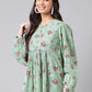 Indian Clothing Janasya Women's Green Cotton Floral Printed Casual Peplum Top | Swadesiicart