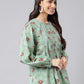 Indian Clothing Janasya Women's Green Cotton Floral Printed Casual Peplum Top | Swadesiicart