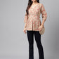 Janasya Women's Brown Cotton Botanical Printed Casual Peplum Top | Swadesiicart