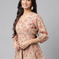 Janasya Women's Brown Cotton Botanical Printed Casual Peplum Top | Swadesiicart