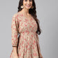 Janasya Women's Brown Cotton Botanical Printed Casual Peplum Top | Swadesiicart