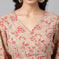 Janasya Women's Brown Cotton Botanical Printed Casual Peplum Top | Swadesiicart