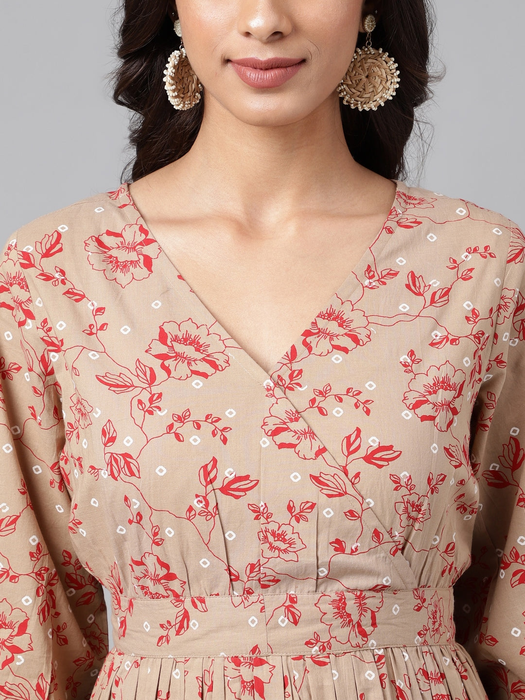 Janasya Women's Brown Cotton Botanical Printed Casual Peplum Top | Swadesiicart