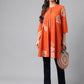 Janasya Women's Orange Cotton Floral Printed Casual Flared Tunic | Swadesiicart