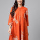 Janasya Women's Orange Cotton Floral Printed Casual Flared Tunic | Swadesiicart