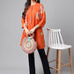 Janasya Women's Orange Cotton Floral Printed Casual Flared Tunic | Swadesiicart