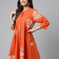 Janasya Women's Orange Cotton Floral Printed Casual Flared Tunic | Swadesiicart