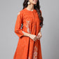 Janasya Women's Orange Cotton Floral Printed Casual Flared Tunic | Swadesiicart