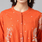 Janasya Women's Orange Cotton Floral Printed Casual Flared Tunic | Swadesiicart