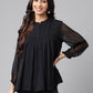 Janasya Women's Black Dobby Chiffon Solid Casual Empire Top | Swadesiicart