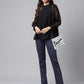 Janasya Women's Black Dobby Chiffon Solid Casual Empire Top | Swadesiicart