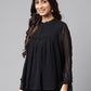 Janasya Women's Black Dobby Chiffon Solid Casual Empire Top | Swadesiicart