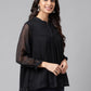 Janasya Women's Black Dobby Chiffon Solid Casual Empire Top | Swadesiicart