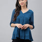 Janasya Women's Teal Blue Dobby Chiffon Solid Casual Empire Top | Swadesiicart