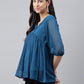 Janasya Women's Teal Blue Dobby Chiffon Solid Casual Empire Top | Swadesiicart