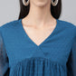 Janasya Women's Teal Blue Dobby Chiffon Solid Casual Empire Top | Swadesiicart