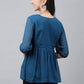 Janasya Women's Teal Blue Dobby Chiffon Solid Casual Empire Top | Swadesiicart