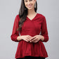 Janasya Women's Maroon Dobby Chiffon Solid Casual Peplum Top | Swadesiicart
