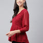 Janasya Women's Maroon Dobby Chiffon Solid Casual Peplum Top | Swadesiicart