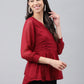 Janasya Women's Maroon Dobby Chiffon Solid Casual Peplum Top | Swadesiicart