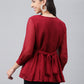 Janasya Women's Maroon Dobby Chiffon Solid Casual Peplum Top | Swadesiicart