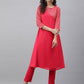 Janasya Women's Pink Crepe Foil Printed Festive Angrakha Kurta | Swadesiicart