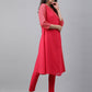 Janasya Women's Pink Crepe Foil Printed Festive Angrakha Kurta | Swadesiicart