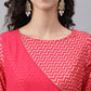 Janasya Women's Pink Crepe Foil Printed Festive Angrakha Kurta | Swadesiicart