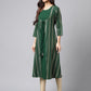 Janasya Women's Green Crepe Foil Printed Casual A-Line Kurta | Swadesiicart