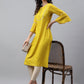 Janasya Women's Yellow Crepe Foil Printed Festive Straight Kurta | Swadesiicart