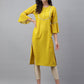 Janasya Women's Yellow Crepe Foil Printed Festive Straight Kurta | Swadesiicart