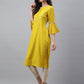 Janasya Women's Yellow Crepe Foil Printed Festive Straight Kurta | Swadesiicart