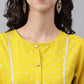 Janasya Women's Yellow Crepe Foil Printed Festive Straight Kurta | Swadesiicart