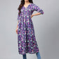 Janasya Women's Navy Blue Satin Digital Floral Printed Casual Gathered Kurta - Swadesiicart