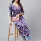 Janasya Women's Navy Blue Satin Digital Floral Printed Casual Gathered Kurta - Swadesiicart