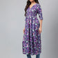 Janasya Women's Navy Blue Satin Digital Floral Printed Casual Gathered Kurta - Swadesiicart