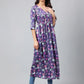 Janasya Women's Navy Blue Satin Digital Floral Printed Casual Gathered Kurta - Swadesiicart