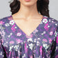 Janasya Women's Navy Blue Satin Digital Floral Printed Casual Gathered Kurta - Swadesiicart