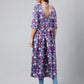 Janasya Women's Navy Blue Satin Digital Floral Printed Casual Gathered Kurta - Swadesiicart