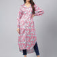 Janasya Women's Sea Green Satin Digital Floral Printed Casual Gathered Kurta | Swadesiicart