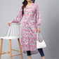 Janasya Women's Sea Green Satin Digital Floral Printed Casual Gathered Kurta | Swadesiicart