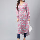 Janasya Women's Sea Green Satin Digital Floral Printed Casual Gathered Kurta | Swadesiicart