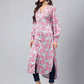 Janasya Women's Sea Green Satin Digital Floral Printed Casual Gathered Kurta | Swadesiicart
