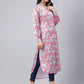 Janasya Women's Sea Green Satin Digital Floral Printed Casual Gathered Kurta | Swadesiicart