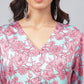 Janasya Women's Sea Green Satin Digital Floral Printed Casual Gathered Kurta | Swadesiicart